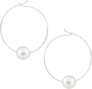 925 Sterling Silver Diamond Cut Hoop Earrings 8-8.5mm Round AA Quality Genuine Freshwater Cultured Sliding Pearls