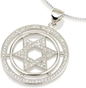 925 Sterling Silver Interlocked Star Of David Pendant With Necklace Jewish Protective Symbol 0.98" White Round Cubic Zirconia Israel Gifts Rare Hebrew Kabbalah Handmade Jewelry Art Spiritual Jewish