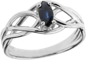 .925 Sterling Silver Marquise Blue Sapphire Celtic Knot Solitaire Ring - Choose Size