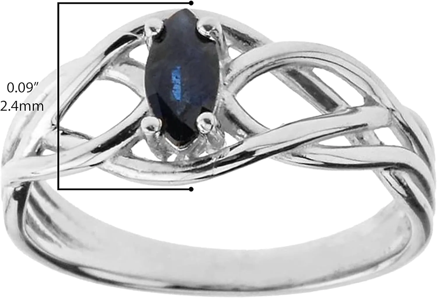 .925 Sterling Silver Marquise Blue Sapphire Celtic Knot Solitaire Ring - Choose Size