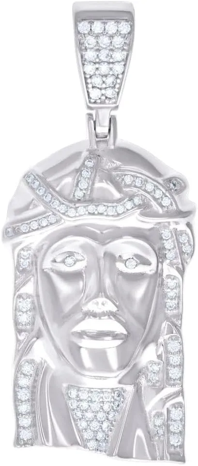 925 Sterling Silver Mens 1.12ct Moissanite Jesus Religious Charm Pendant 56.6x24mm Wide Necklace for Men