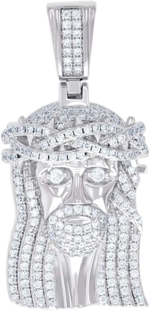 925 Sterling Silver Mens 1.15ct Moissanite Jesus Religious Charm Pendant Necklace 37.3x18mm Wide - for Men