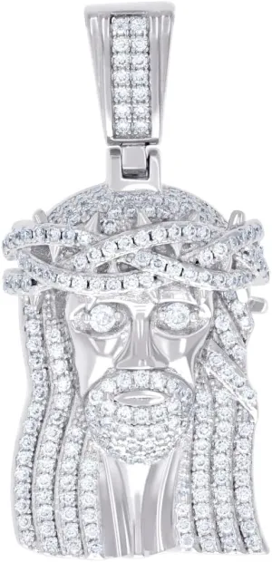 925 Sterling Silver Mens 1.15ct Moissanite Jesus Religious Charm Pendant Necklace 37.3x18mm Wide - for Men