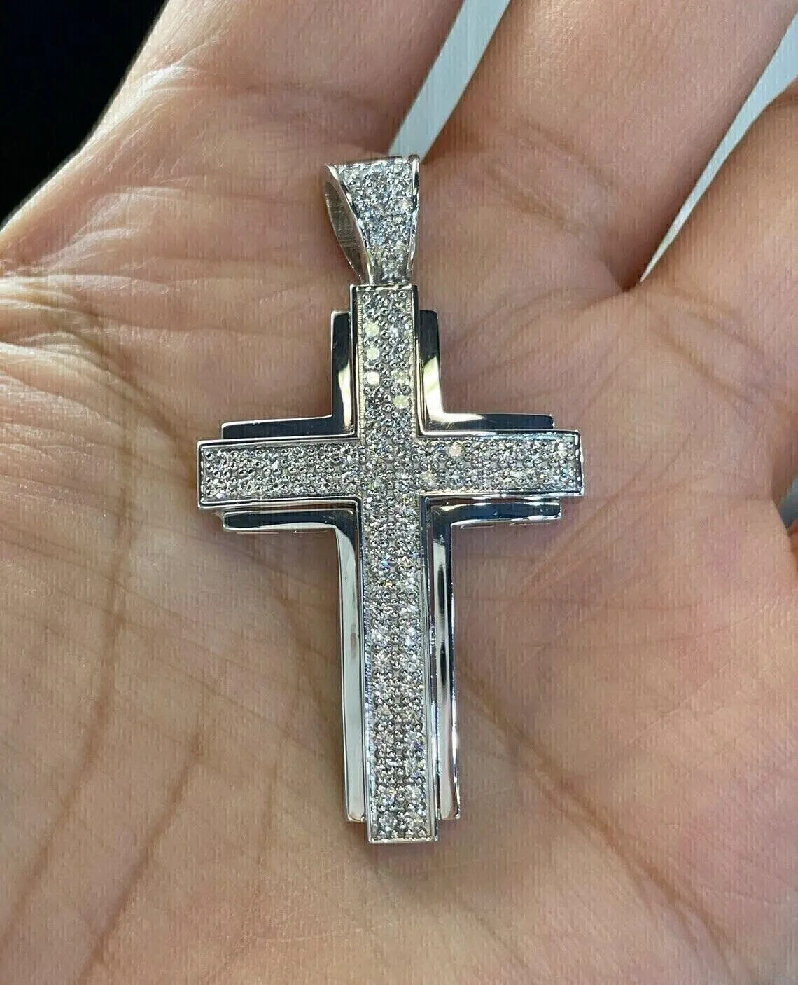 925 Sterling Silver Men's Cross Pendant with Round Lab-Created Diamonds  Stylish Religious Charm, Durable and Elegant Jewelry for Men, Perfect Gift for Him