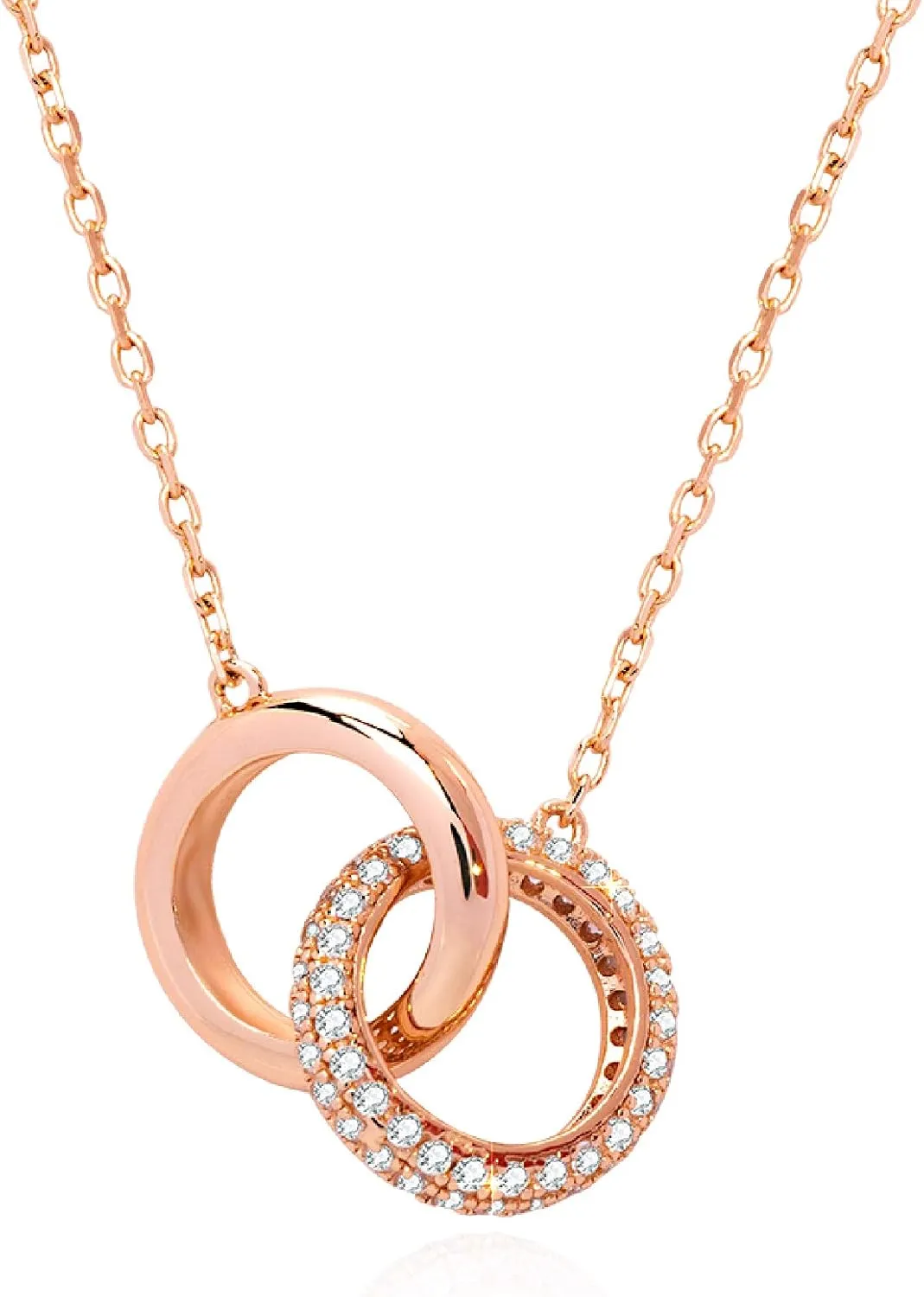 925 Sterling Silver Necklaces for Women Trendy 18K White Gold Plated Cubic Zirconia Crystal Charm Necklace Chains Fashion Dainty Interlocking Circle Pendant Necklace Jewelry for Women Valentine for Mother Mom Lover Friend Bridesmaid,18