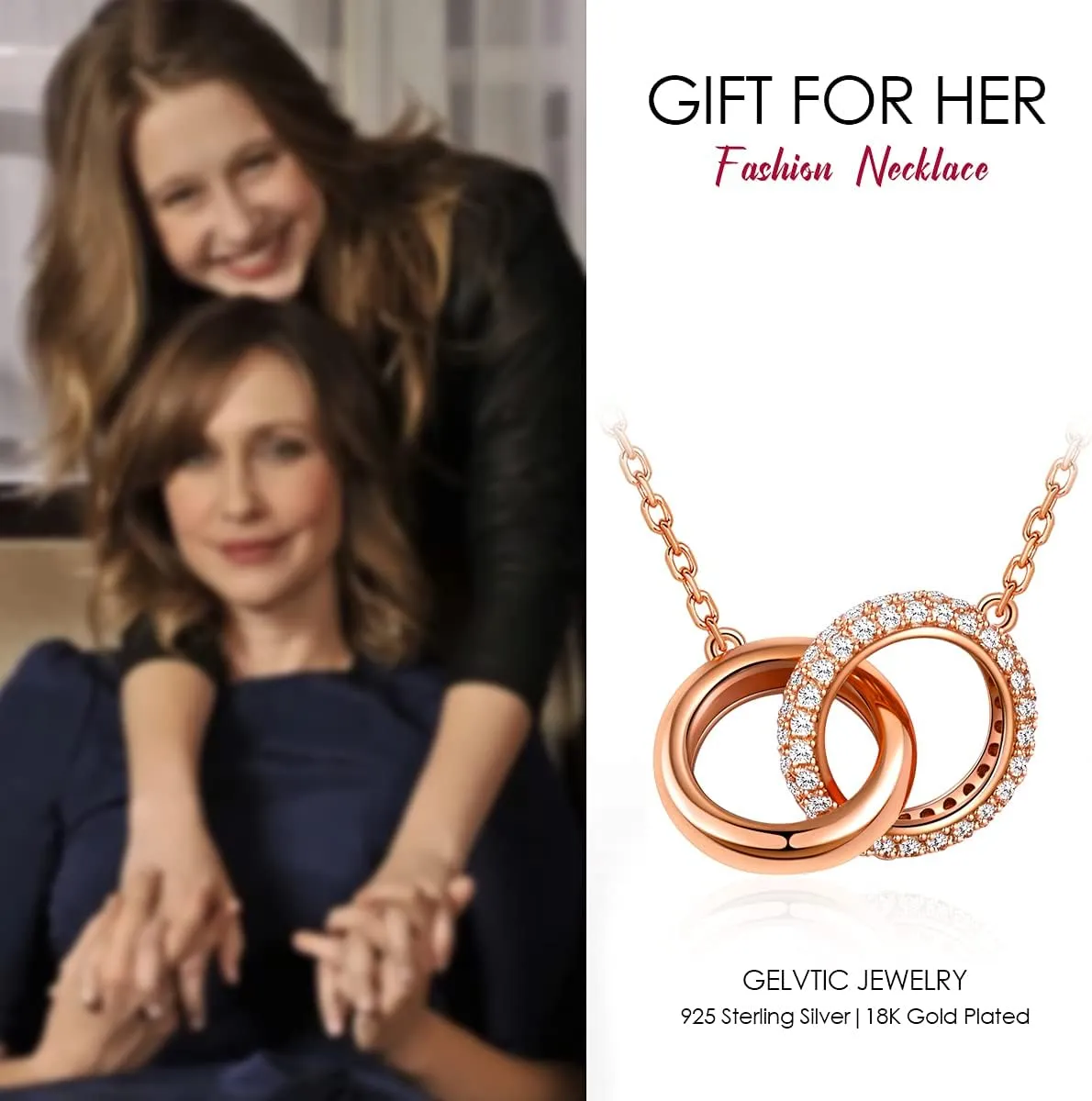 925 Sterling Silver Necklaces for Women Trendy 18K White Gold Plated Cubic Zirconia Crystal Charm Necklace Chains Fashion Dainty Interlocking Circle Pendant Necklace Jewelry for Women Valentine for Mother Mom Lover Friend Bridesmaid,18