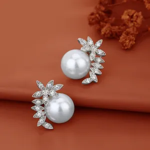 925 Sterling Silver Rhodium Plated Contemporary Cz Studs For Girl