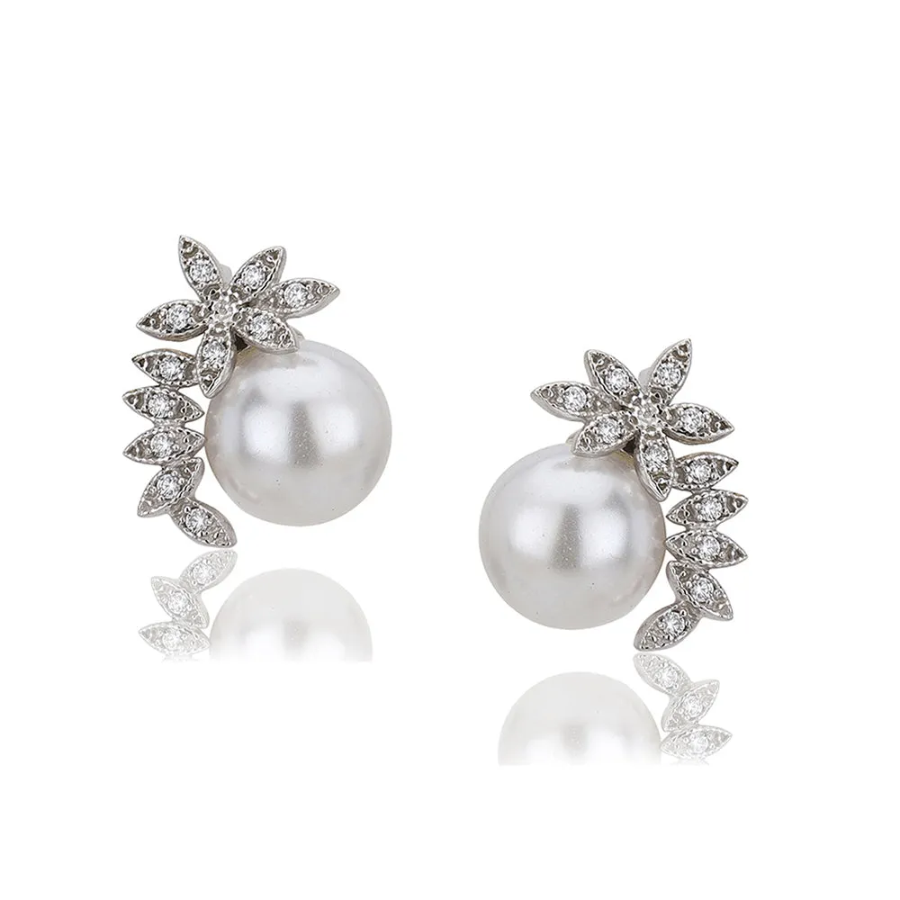 925 Sterling Silver Rhodium Plated Contemporary Cz Studs For Girl