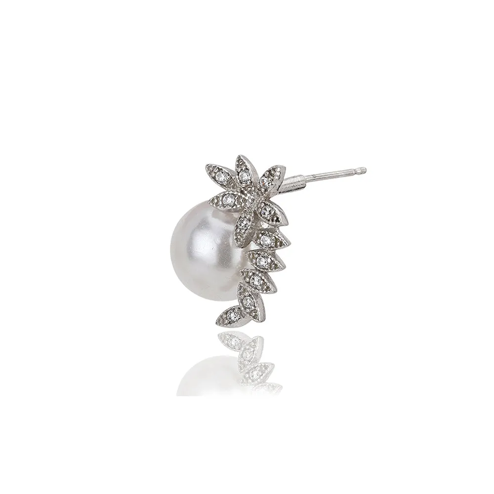 925 Sterling Silver Rhodium Plated Contemporary Cz Studs For Girl