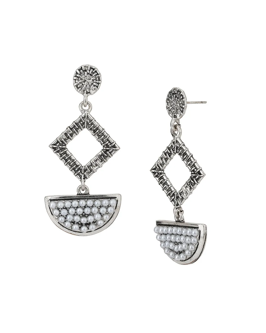 925 Sterling Silver Rhodium Plated Contemporary Stud Earring