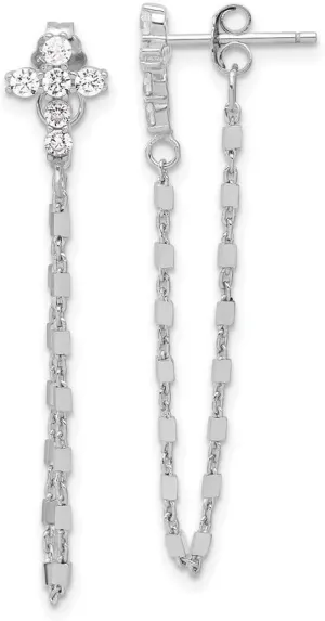 925 Sterling Silver Rhodium Plated CZ Simulated Diamond Religious Faith Cross With Chain Post Earrings 40x7.15mm Wide Stud Earring for Women and Men