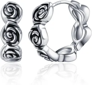 925 Sterling Silver Small Hoop Earrings Rose Flower Earrings for Women Hypoallergenic Huggie Hoops Earrings