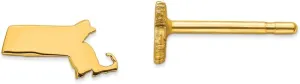 925 Sterling Silver Yellow Gold-Plated MA Small State Studs Earring - 4mm x 8mm