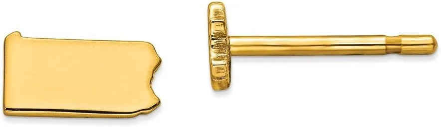 925 Sterling Silver Yellow Gold-Plated PA Small State Studs Earring - 4mm x 7mm