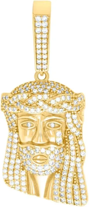 925 Sterling Silver Yellow tone Mens 0.99ct Moissanite Jesus Religious Charm Pendant Necklace 40.5x16.8mm Wide - for Men