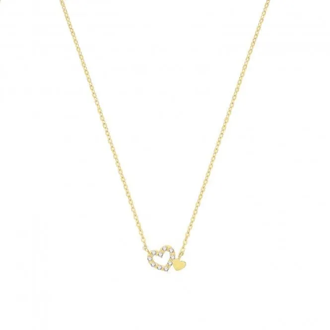 9ct Yellow Gold Centred Double Heart Necklet NK382