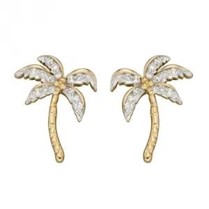 9ct Yellow Gold Palm Tree Stud Diamond Earrings GE2400