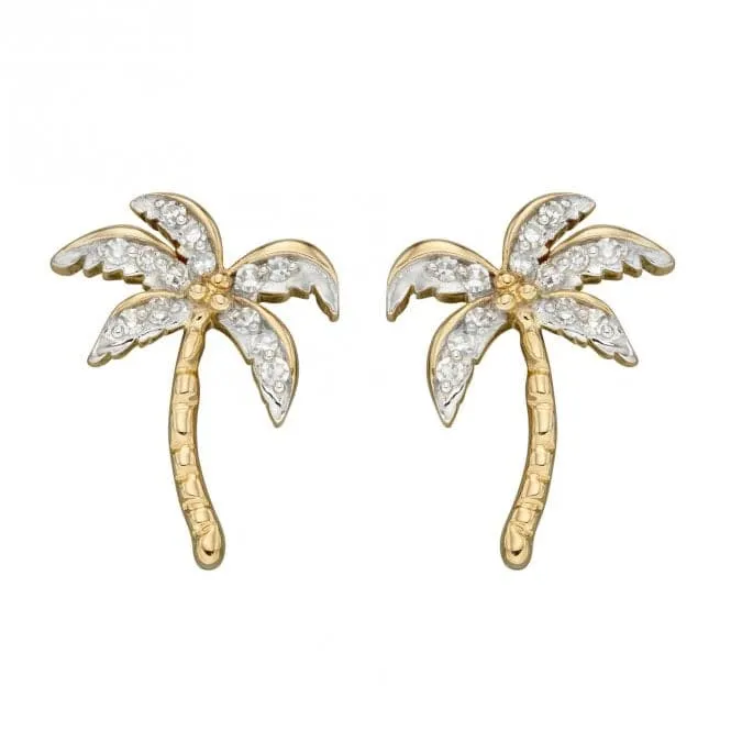 9ct Yellow Gold Palm Tree Stud Diamond Earrings GE2400