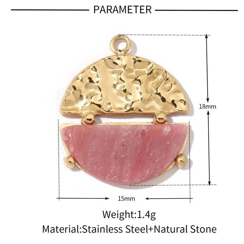 A Pack Of 3 15*18mm 201 Stainless Steel Natural Stone Shell 18K Gold Plated Square Oval Polished Pendant