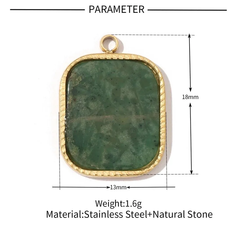 A Pack Of 3 15*18mm 201 Stainless Steel Natural Stone Shell 18K Gold Plated Square Oval Polished Pendant