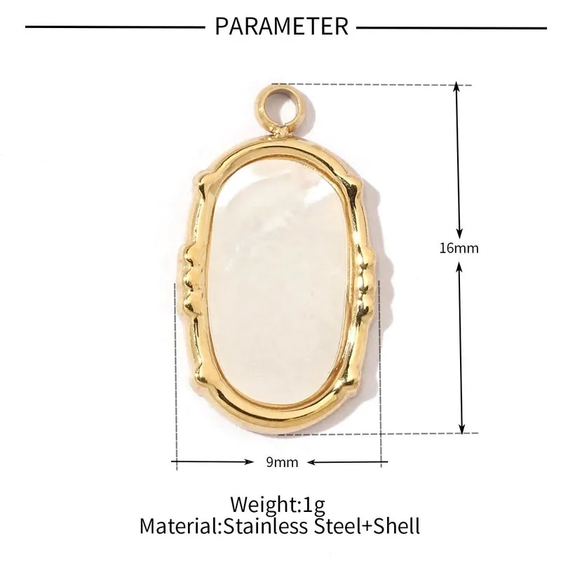 A Pack Of 3 15*18mm 201 Stainless Steel Natural Stone Shell 18K Gold Plated Square Oval Polished Pendant