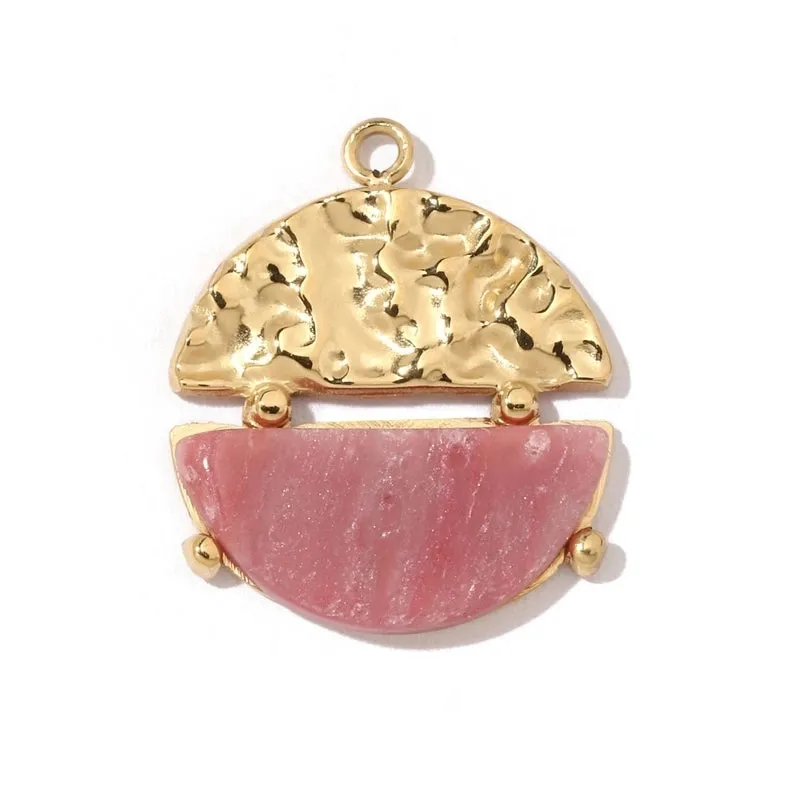 A Pack Of 3 15*18mm 201 Stainless Steel Natural Stone Shell 18K Gold Plated Square Oval Polished Pendant