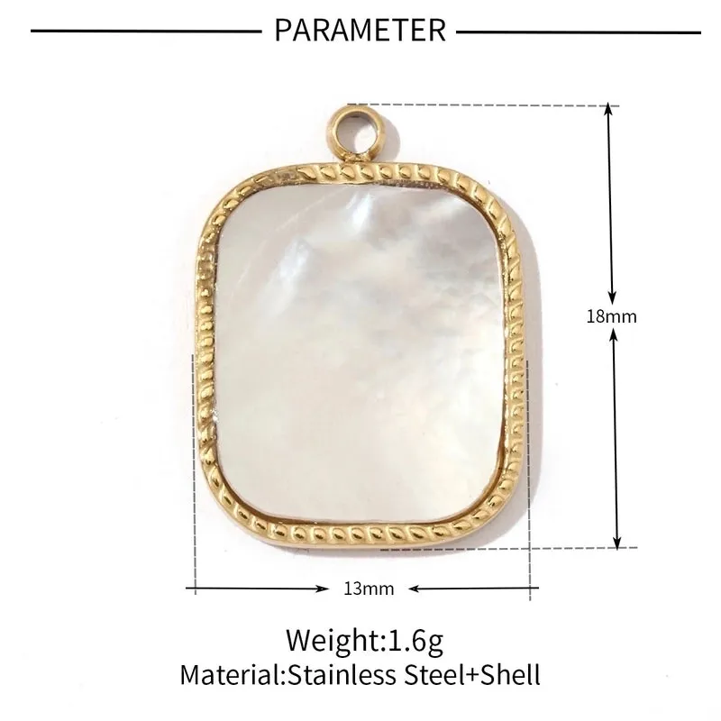 A Pack Of 3 15*18mm 201 Stainless Steel Natural Stone Shell 18K Gold Plated Square Oval Polished Pendant