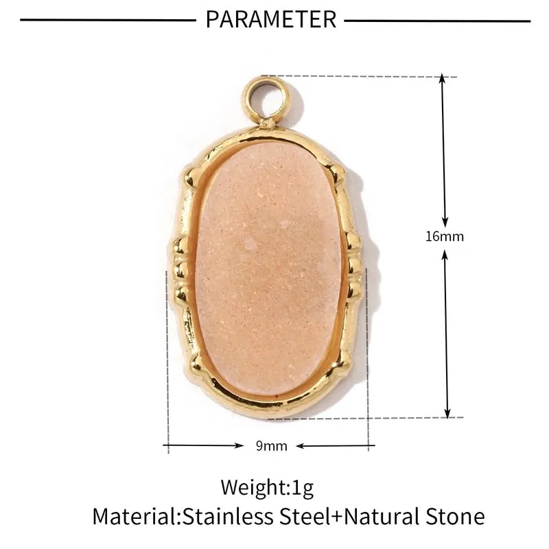 A Pack Of 3 15*18mm 201 Stainless Steel Natural Stone Shell 18K Gold Plated Square Oval Polished Pendant