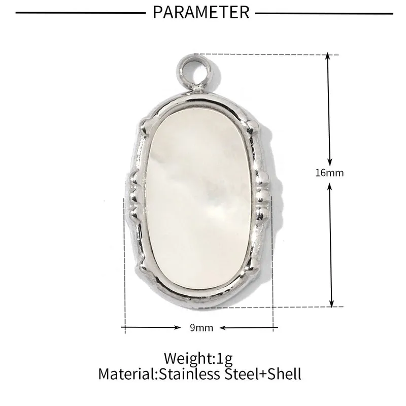 A Pack Of 3 15*18mm 201 Stainless Steel Natural Stone Shell 18K Gold Plated Square Oval Polished Pendant