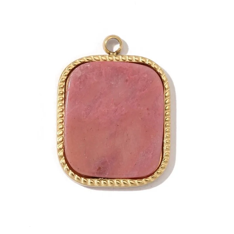 A Pack Of 3 15*18mm 201 Stainless Steel Natural Stone Shell 18K Gold Plated Square Oval Polished Pendant