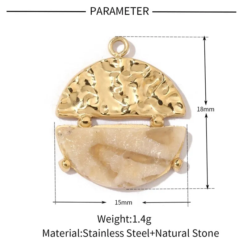 A Pack Of 3 15*18mm 201 Stainless Steel Natural Stone Shell 18K Gold Plated Square Oval Polished Pendant