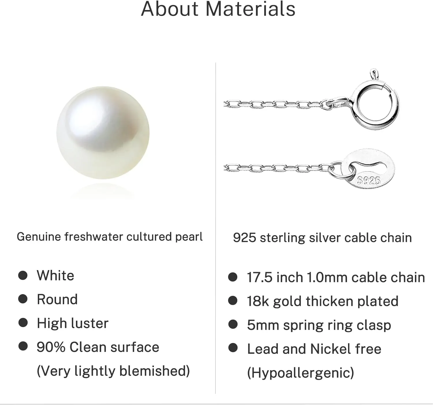AAAA Single Pearl Necklace Sterling Silver Freshwater Cultured Pearl Pendant Necklace for Mom Wife Girlfriend Jewelry for Women 16", 17.5"