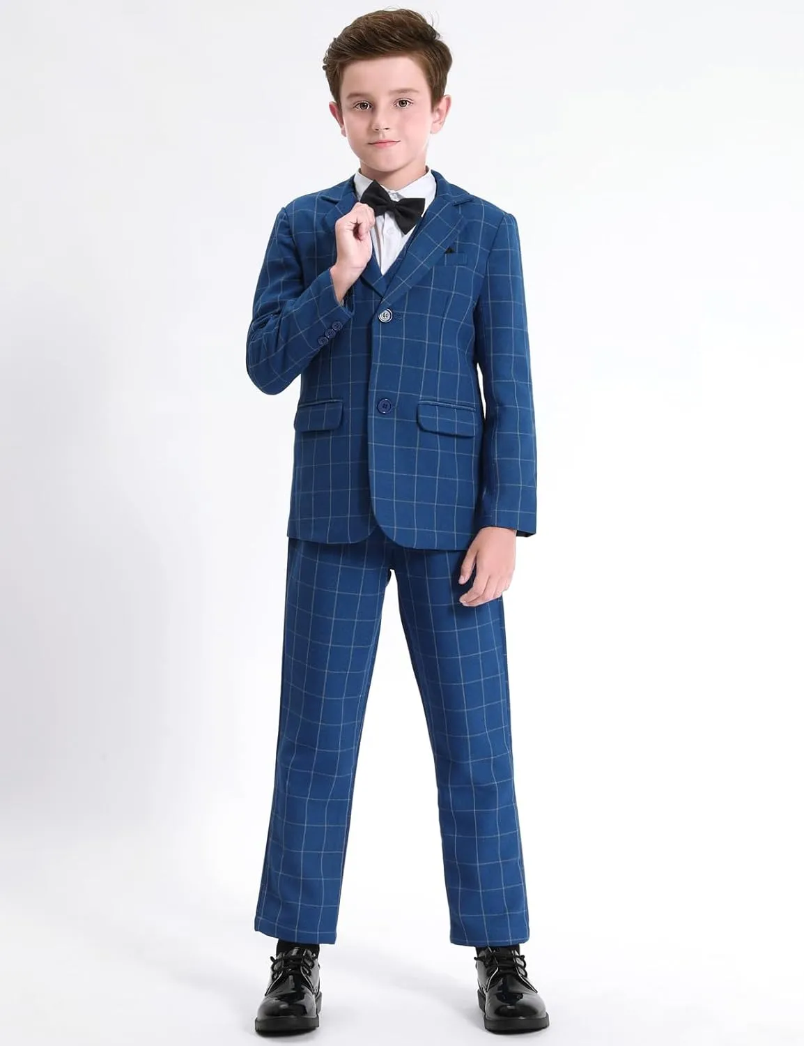 A&J DESIGN Boys' 3-Piece Suits Set Thick Jacket Pants Bow Tie Kids Plaid Formal Outfits