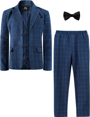 A&J DESIGN Boys' 3-Piece Suits Set Thick Jacket Pants Bow Tie Kids Plaid Formal Outfits