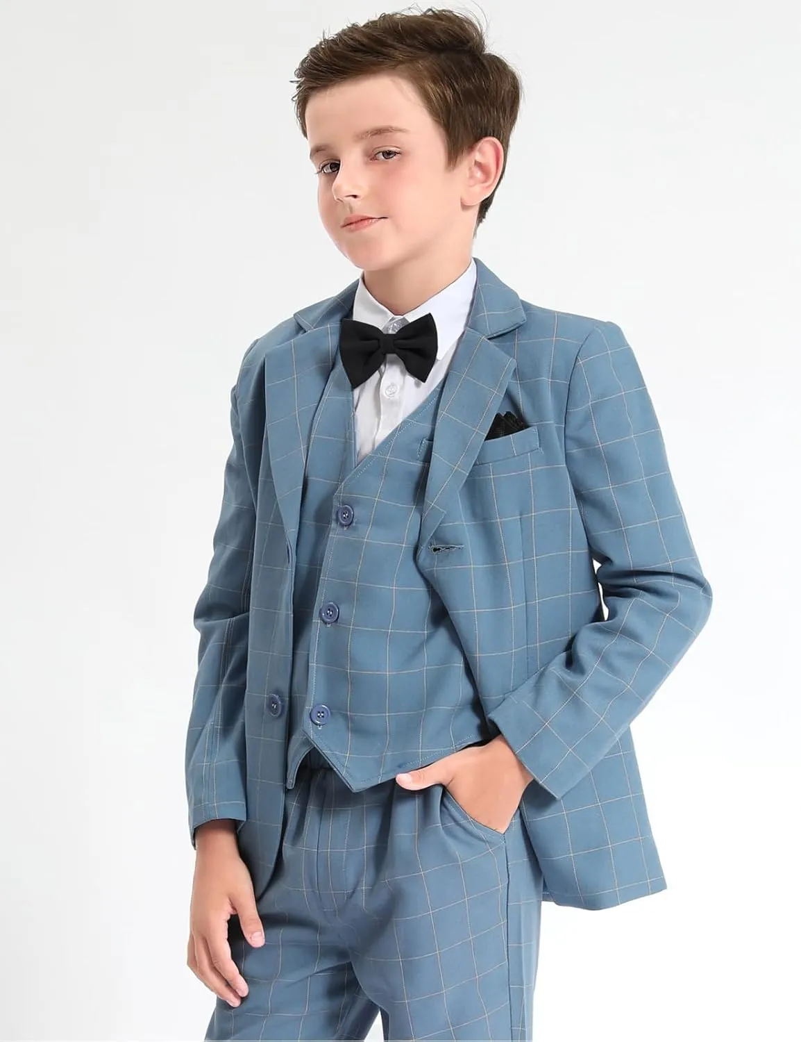 A&J DESIGN Boys' 3-Piece Suits Set Thick Jacket Pants Bow Tie Kids Plaid Formal Outfits