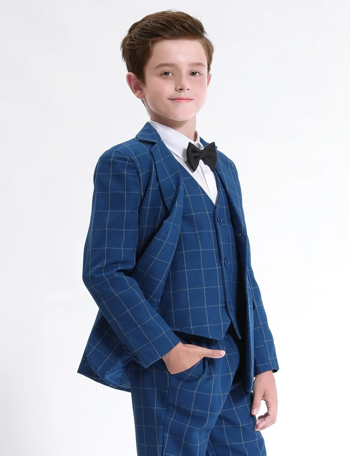 A&J DESIGN Boys' 3-Piece Suits Set Thick Jacket Pants Bow Tie Kids Plaid Formal Outfits