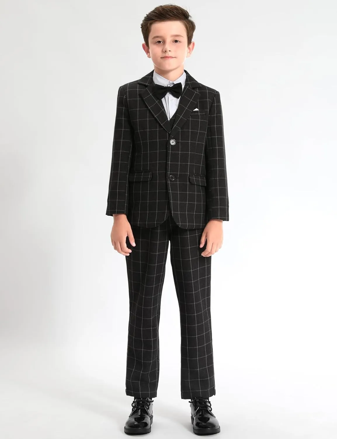 A&J DESIGN Boys' 3-Piece Suits Set Thick Jacket Pants Bow Tie Kids Plaid Formal Outfits
