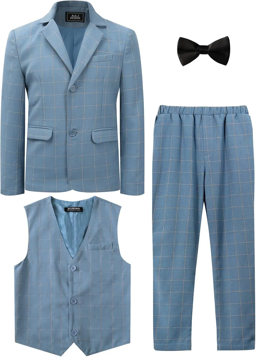 A&J DESIGN Boys' 3-Piece Suits Set Thick Jacket Pants Bow Tie Kids Plaid Formal Outfits