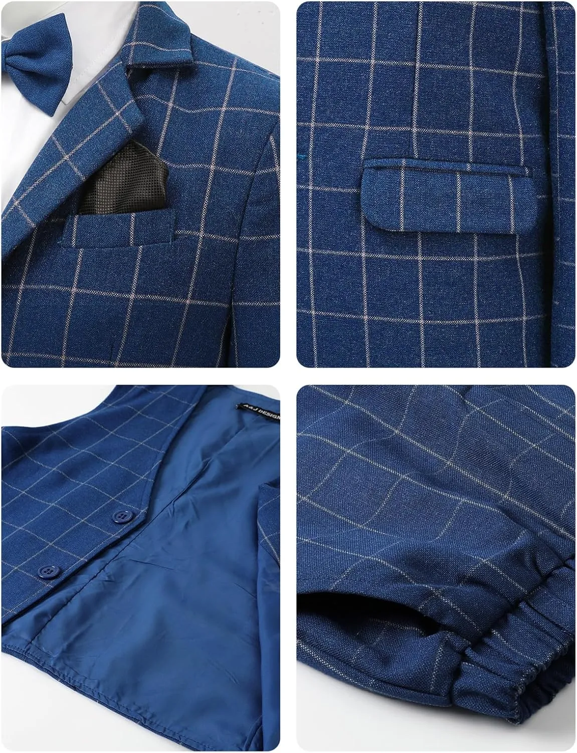 A&J DESIGN Boys' 3-Piece Suits Set Thick Jacket Pants Bow Tie Kids Plaid Formal Outfits