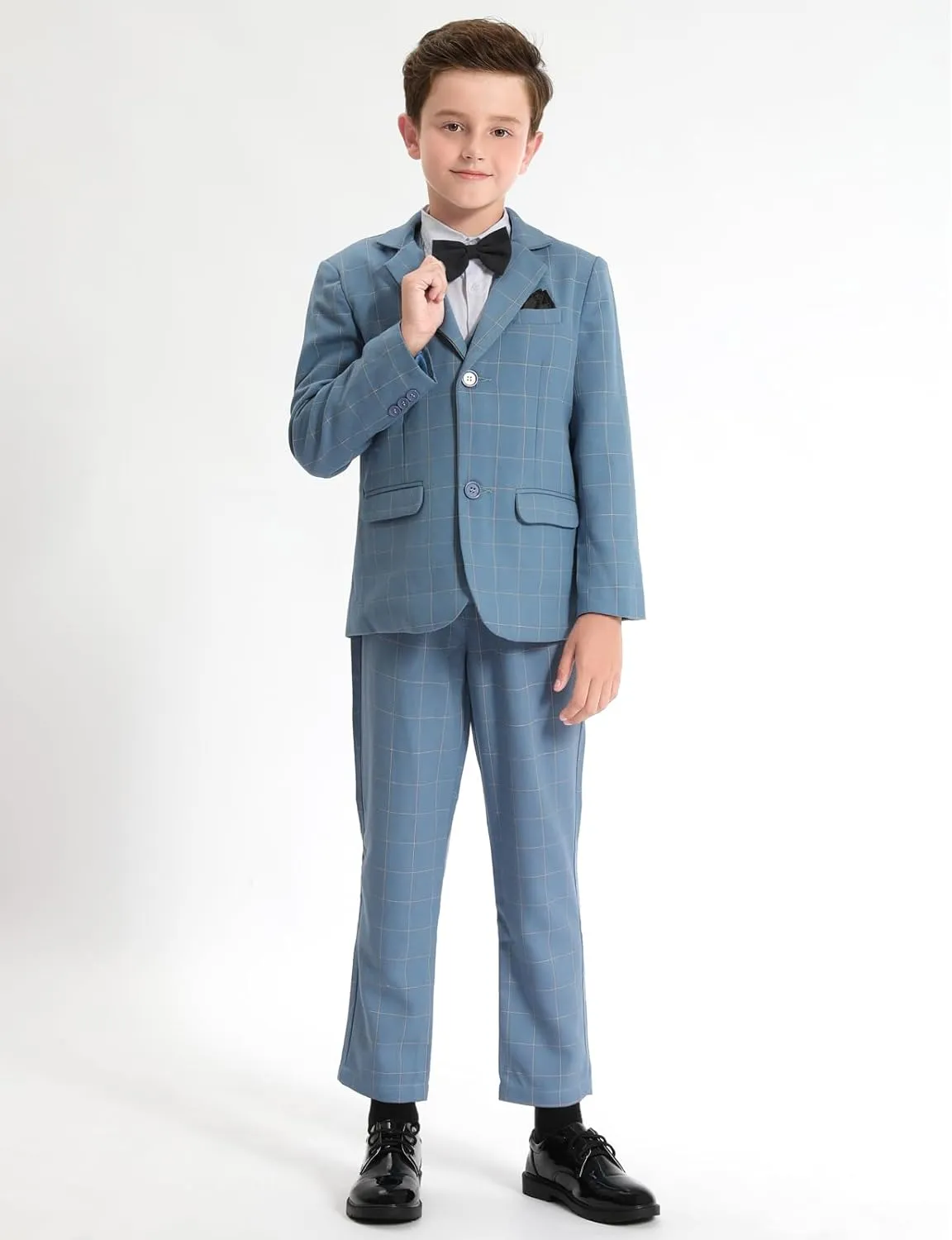 A&J DESIGN Boys' 3-Piece Suits Set Thick Jacket Pants Bow Tie Kids Plaid Formal Outfits