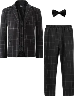 A&J DESIGN Boys' 3-Piece Suits Set Thick Jacket Pants Bow Tie Kids Plaid Formal Outfits