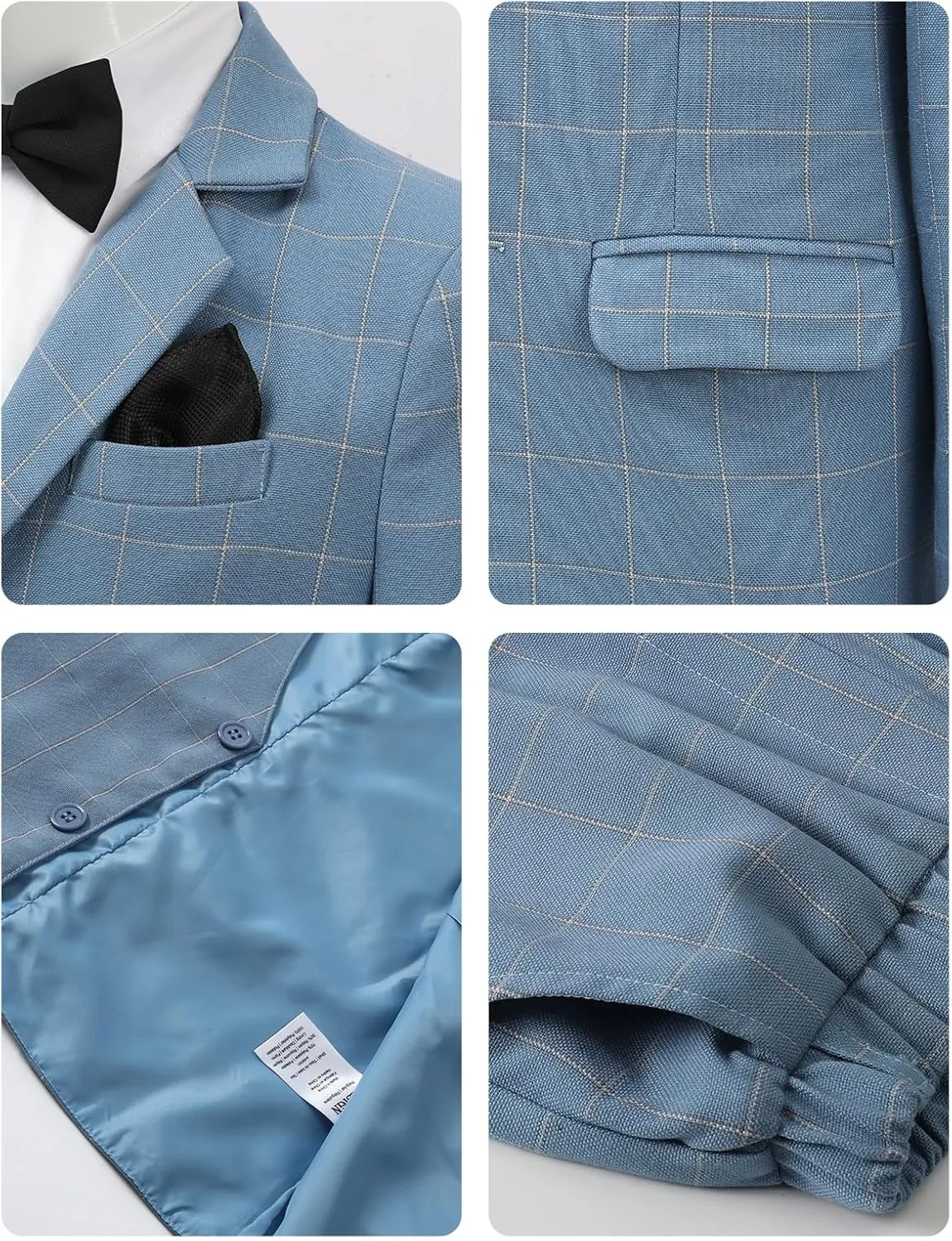 A&J DESIGN Boys' 3-Piece Suits Set Thick Jacket Pants Bow Tie Kids Plaid Formal Outfits