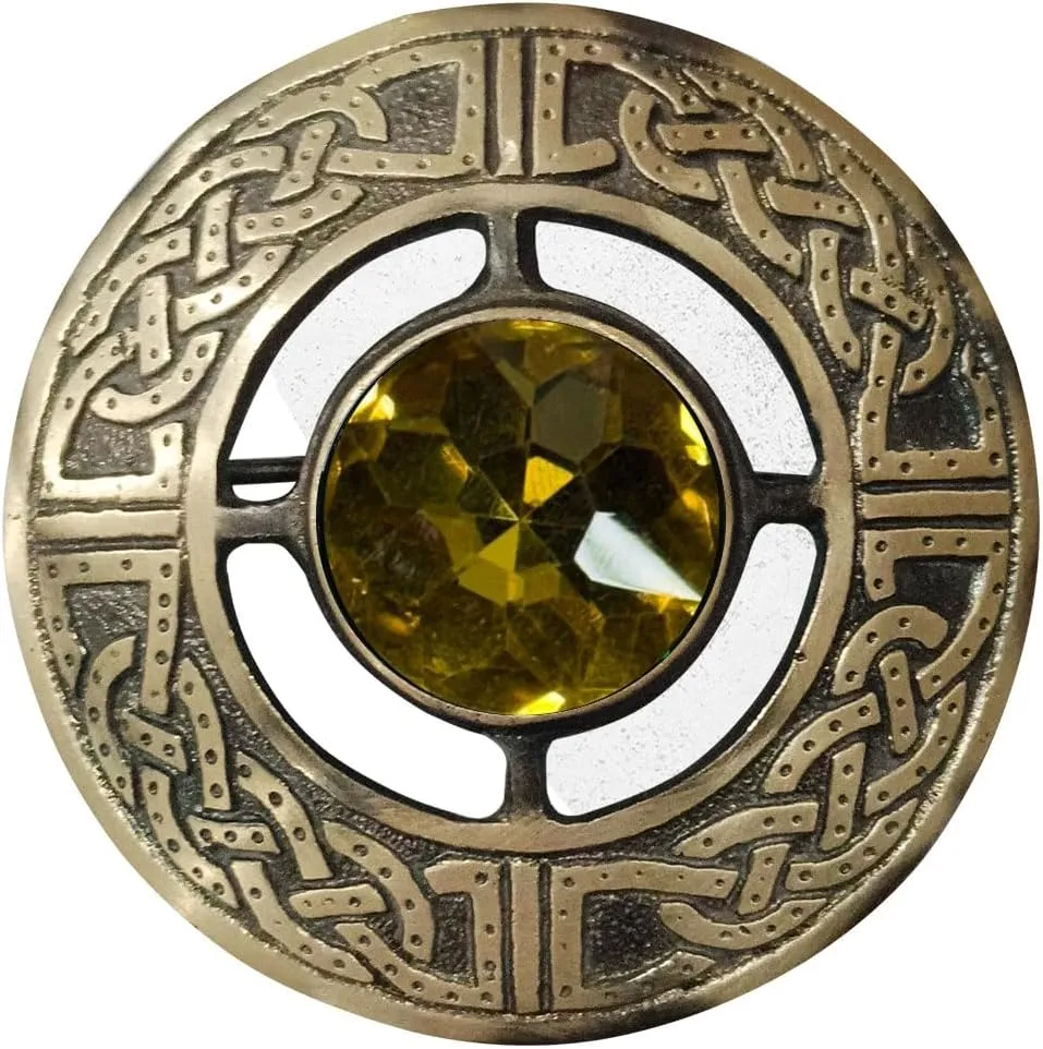 AAR Men's Kilt Brooch Pin Stones Scottish Fly Plaid Celtic Antique Plated Norse Vintage Jewelry