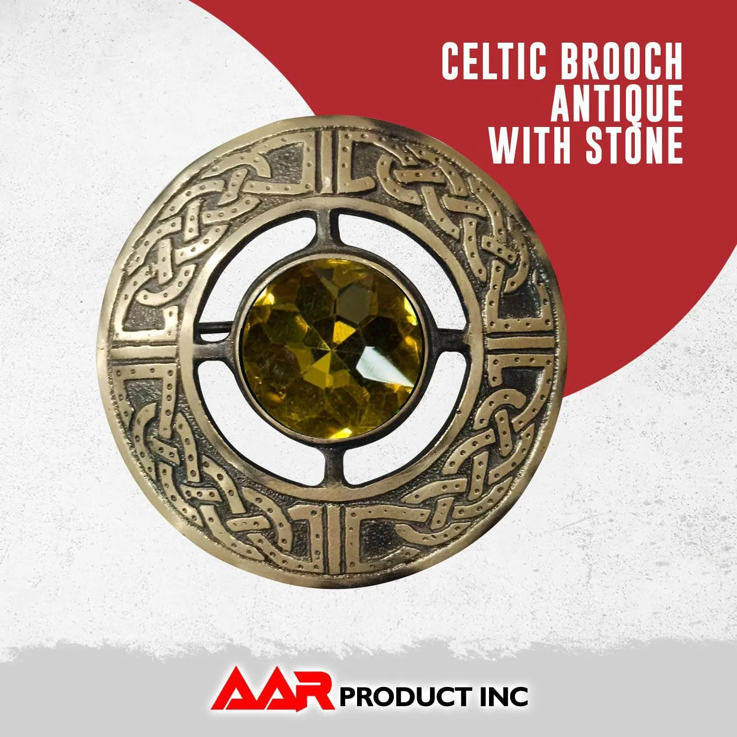 AAR Men's Kilt Brooch Pin Stones Scottish Fly Plaid Celtic Antique Plated Norse Vintage Jewelry