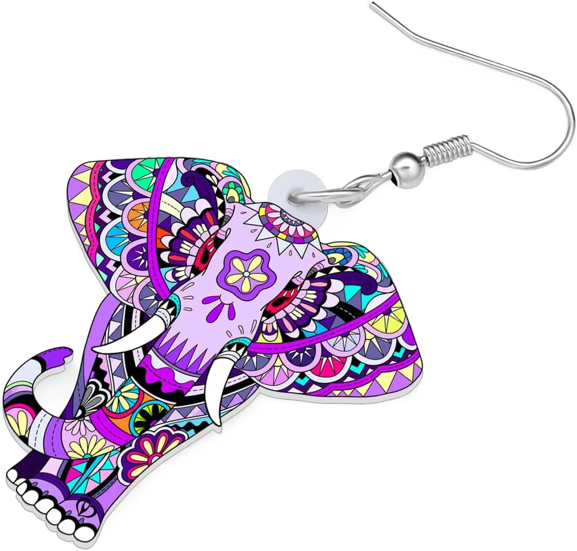 Acrylic Cute Jungle Elephant Earrings Dangle Fashion Jewelry Elephant Gifts for Women