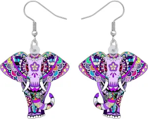 Acrylic Cute Jungle Elephant Earrings Dangle Fashion Jewelry Elephant Gifts for Women
