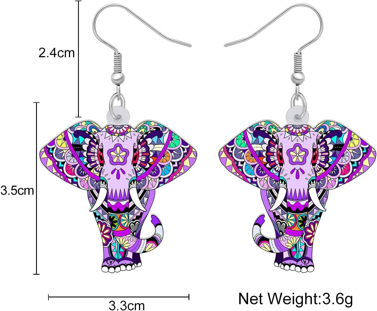 Acrylic Cute Jungle Elephant Earrings Dangle Fashion Jewelry Elephant Gifts for Women