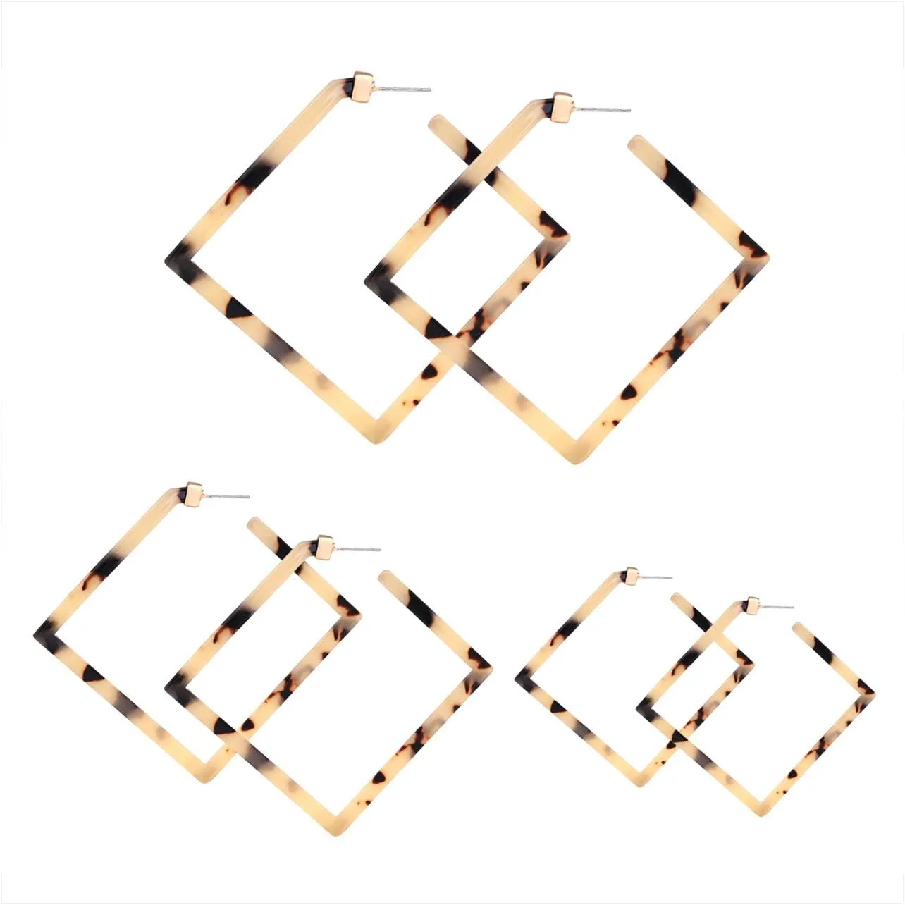 Acrylic Earrings Statement Square Hoop Earrings Geometric Resin Tortoise Stud Earrings Minimalist Dangle Earring Set For Women
