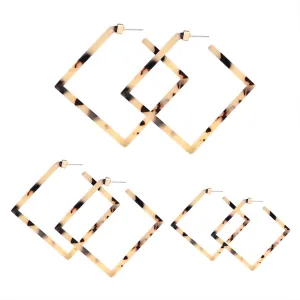 Acrylic Earrings Statement Square Hoop Earrings Geometric Resin Tortoise Stud Earrings Minimalist Dangle Earring Set For Women