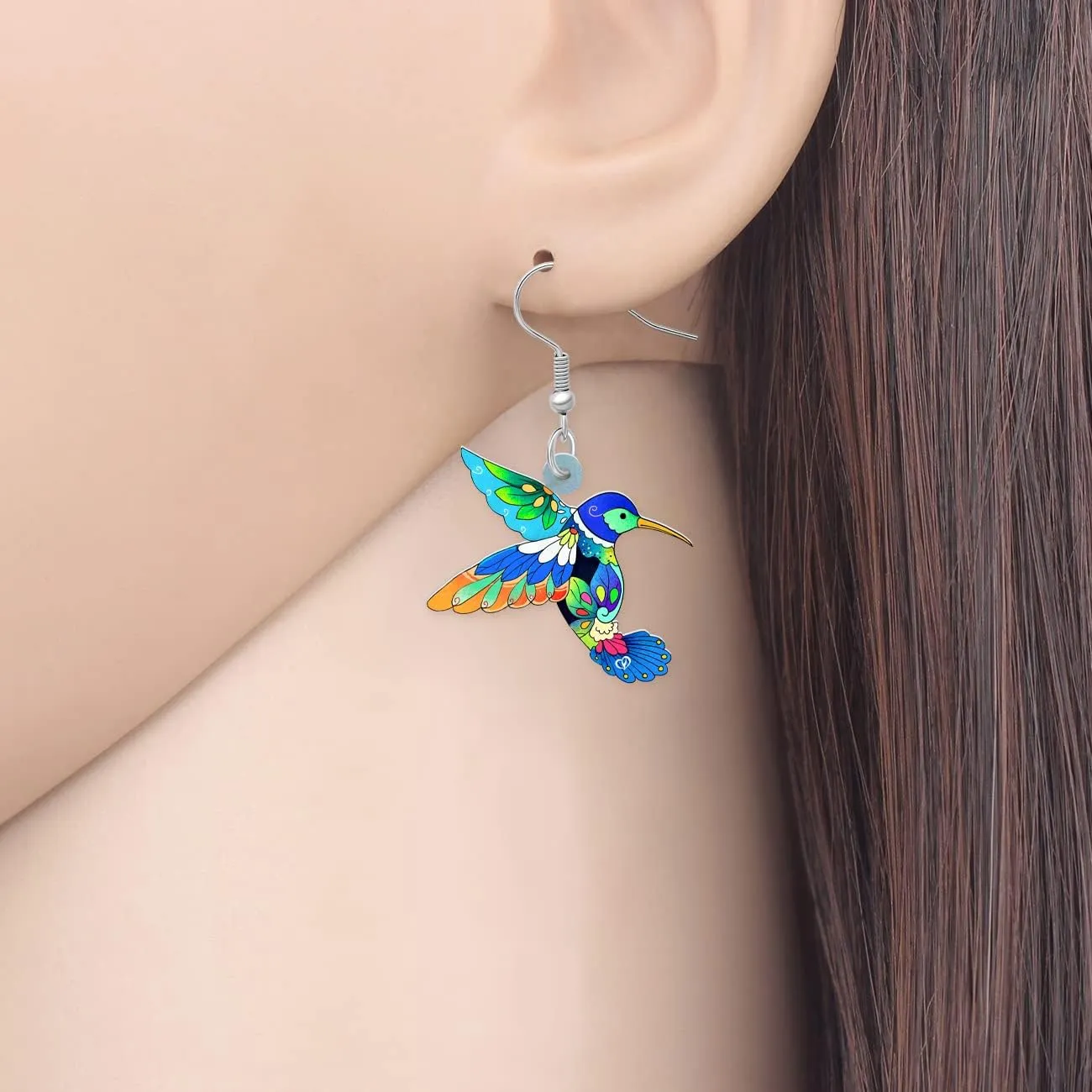 Acrylic Hummingbird Earrings for Women Creative Dangle Jewelry Festival Decorations Novelty Spring Bird Gifts